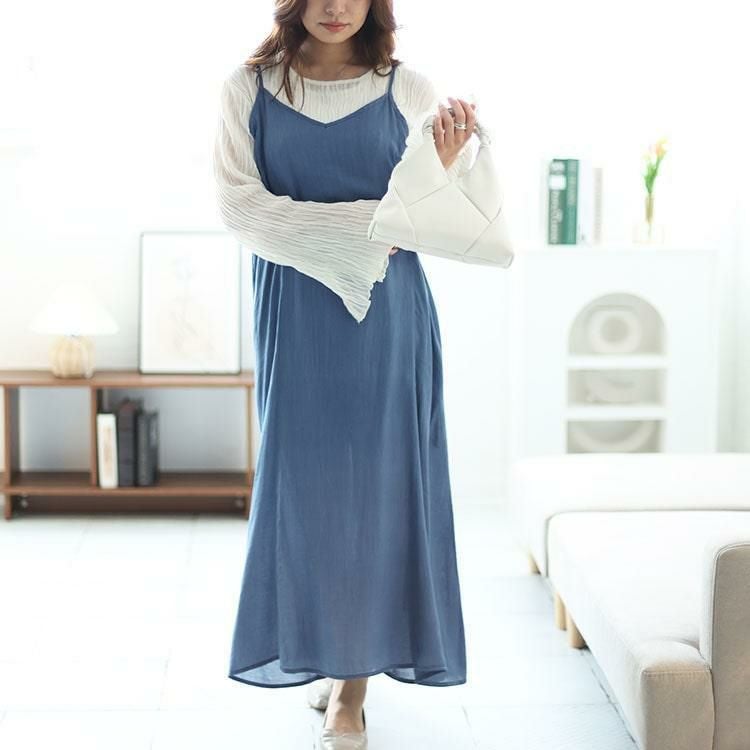 大きいサイズ レディース プリンセスラインキャミワンピース　fem-469 ブルー