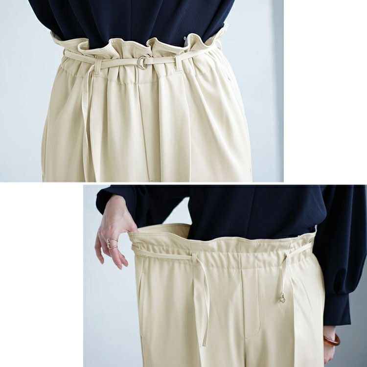 大きいサイズ レディース 細ベルト付きセンタープレスワイドパンツ　fem-468