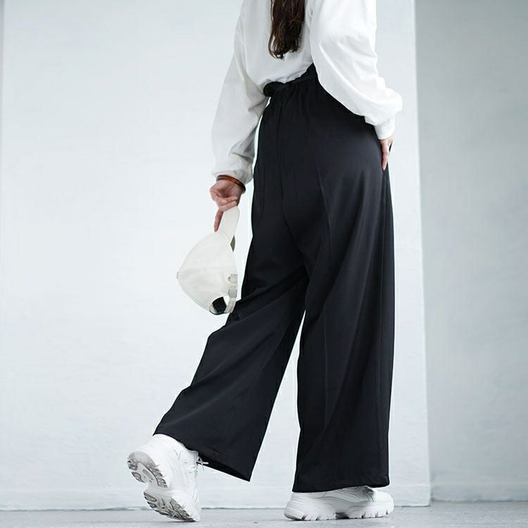 大きいサイズ レディース 細ベルト付きセンタープレスワイドパンツ　fem-468