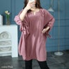 大きいサイズ レディース 袖リボン七分袖ワイドチュニック　fem-460 ピンク