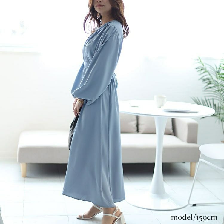 大きいサイズ レディース パワーショルダーカシュクールワンピース　fem-451