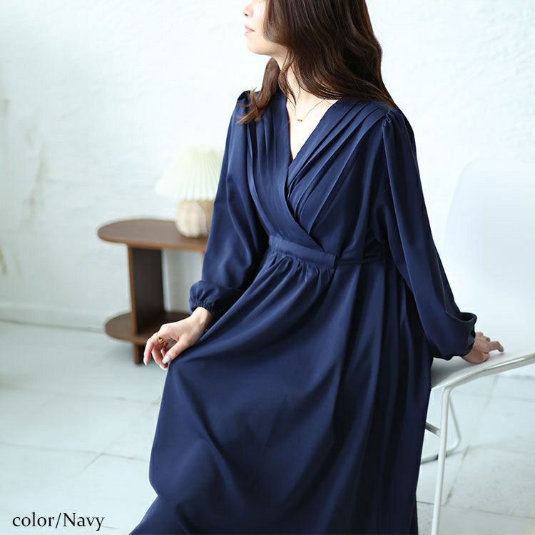 大きいサイズ レディース パワーショルダーカシュクールワンピース　fem-451