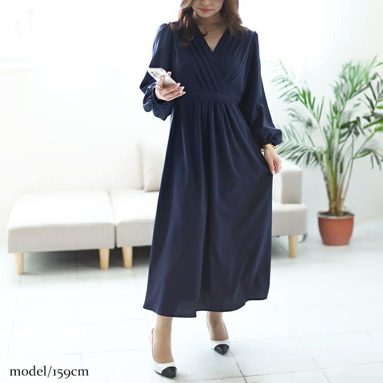 大きいサイズ レディース パワーショルダーカシュクールワンピース　fem-451