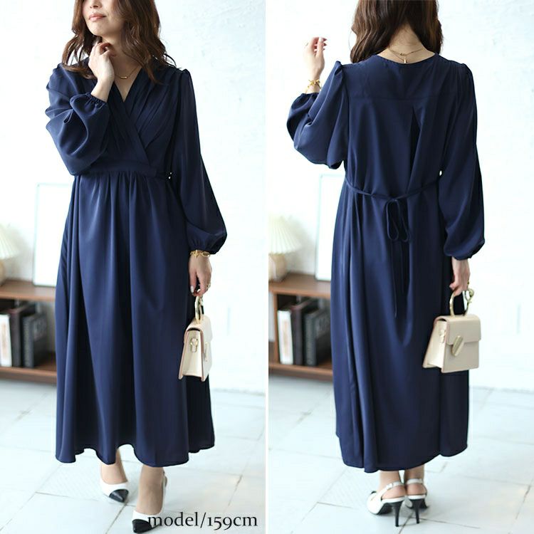 大きいサイズ レディース パワーショルダーカシュクールワンピース　fem-451