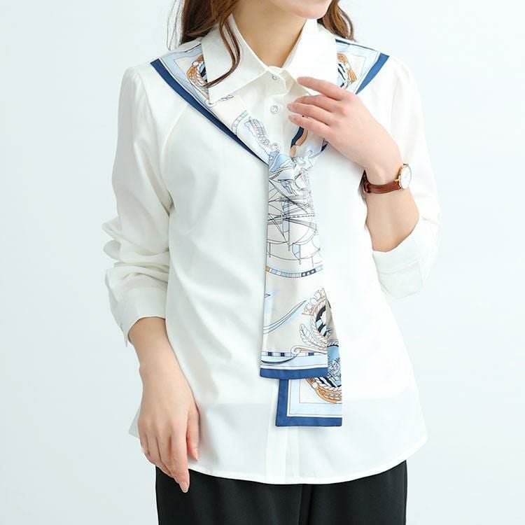 大きいサイズ レディース スカーフドッキングブラウス　goldy-1453 【メール便可】 ホワイト