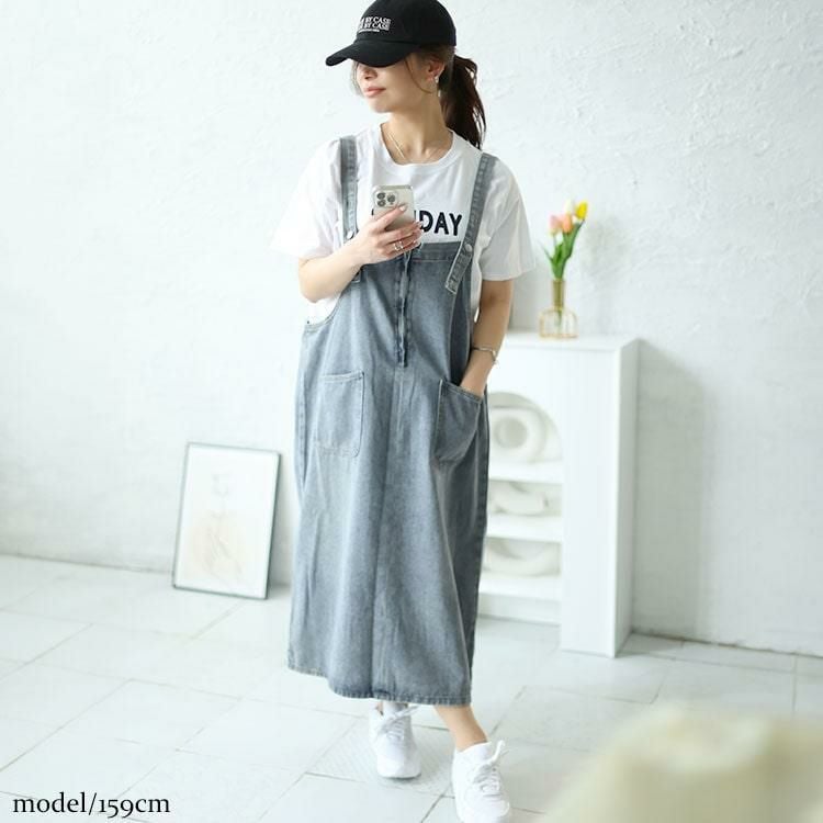 大きいサイズ レディース 前後2wayデニムジャンパースカート　goldy-1465 ブルー
