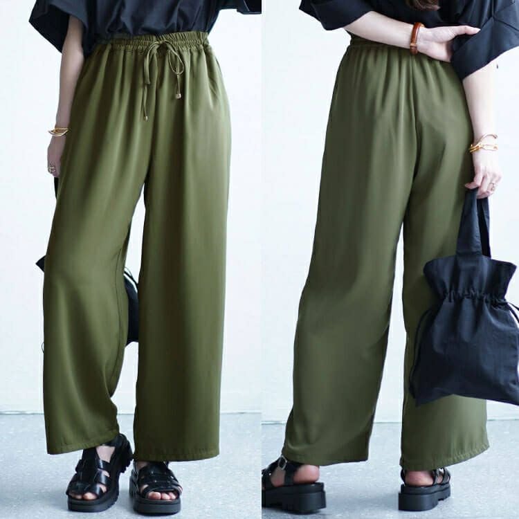 大きいサイズ レディース 接触冷感とろみツイルイージーパンツ　tkb-141564327