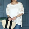 大きいサイズ レディース シアーレース袖切り替えスクエアネックTシャツ　mncut-142024 アイボリー