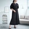 大きいサイズ レディース 配色ステッチキーネックギャザーワンピース　maru-30009 ブラック