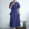 大きいサイズ レディース 配色ステッチキーネックギャザーワンピース　maru-30009 ネイビー