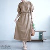 大きいサイズ レディース 配色ステッチキーネックギャザーワンピース　maru-30009 グレージュ