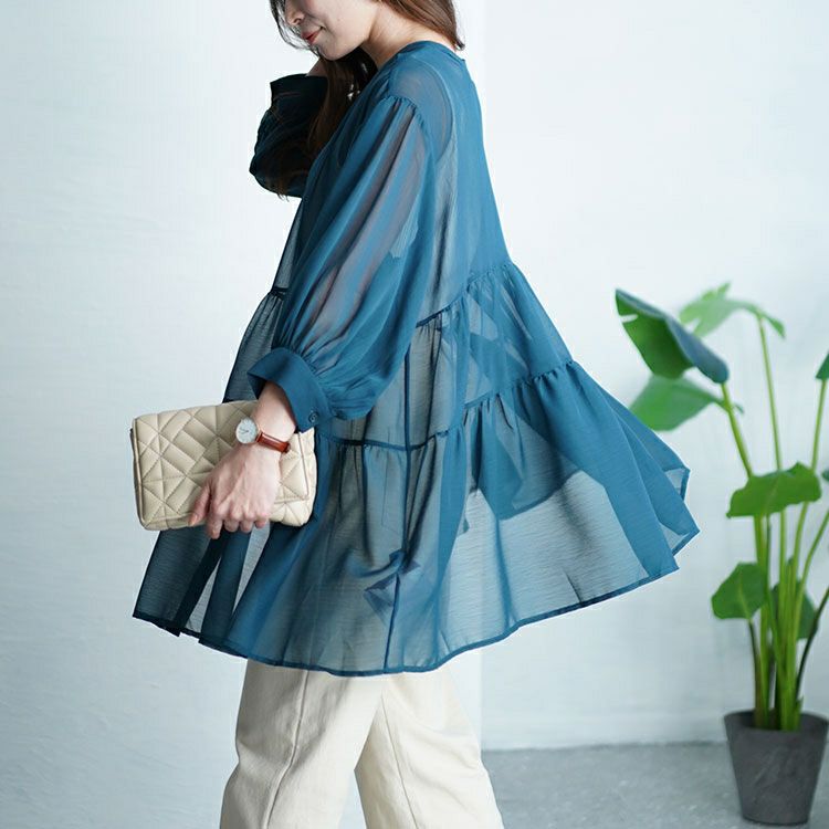 大きいサイズ レディース ティアードシアーブラウス　maru-30007