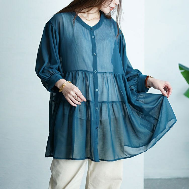 大きいサイズ レディース ティアードシアーブラウス　maru-30007