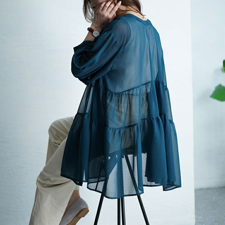 大きいサイズ レディース ティアードシアーブラウス　maru-30007