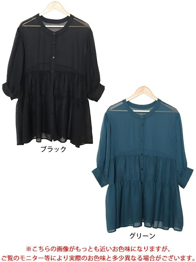 大きいサイズ レディース ティアードシアーブラウス　maru-30007