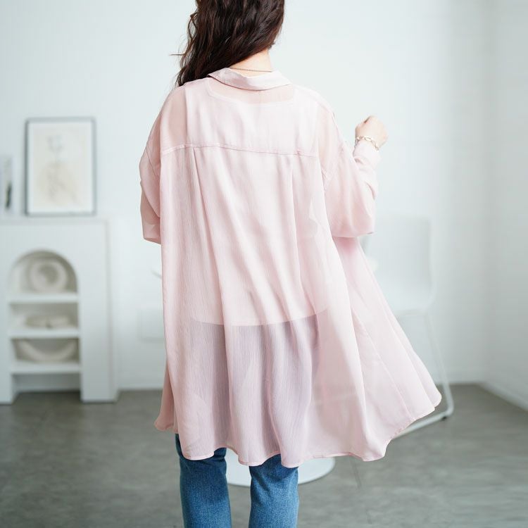 大きいサイズ レディース ワッシャーシアーロングシャツ　maru-6728