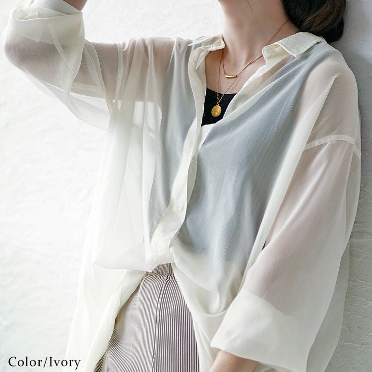 大きいサイズ レディース ワッシャーシアーロングシャツ　maru-6728