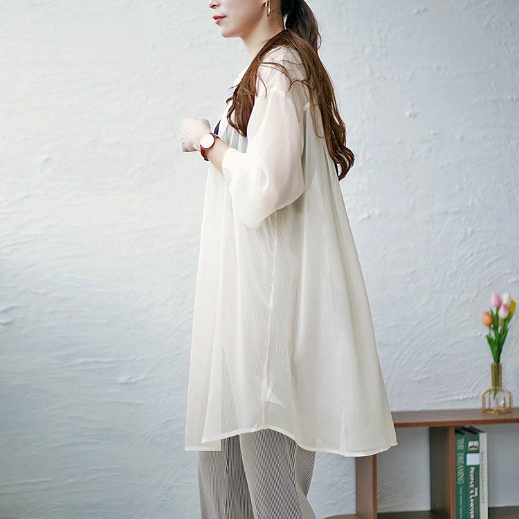 大きいサイズ レディース ワッシャーシアーロングシャツ　maru-6728