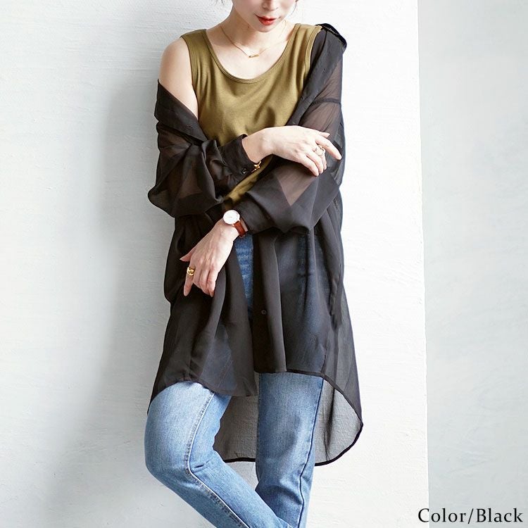 大きいサイズ レディース ワッシャーシアーロングシャツ　maru-6728