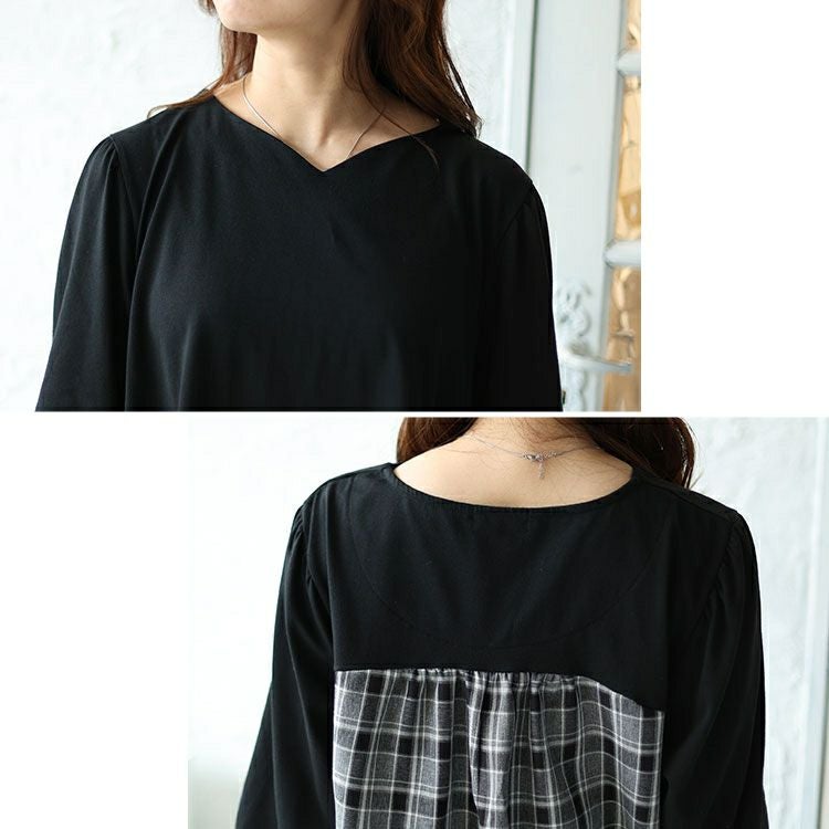 大きいサイズ レディース バックチェック柄切り替えチュニック　cast-5542034