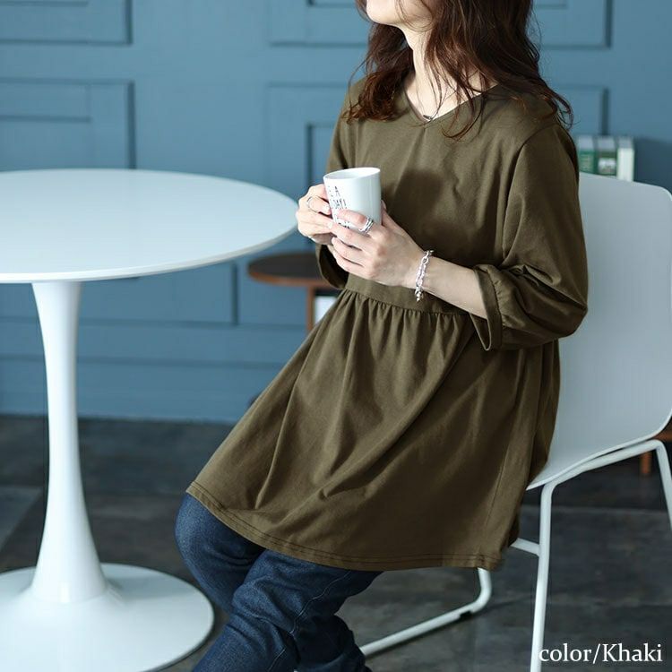 大きいサイズ レディース ギャザー切り替えフレアチュニック　cast-5542033