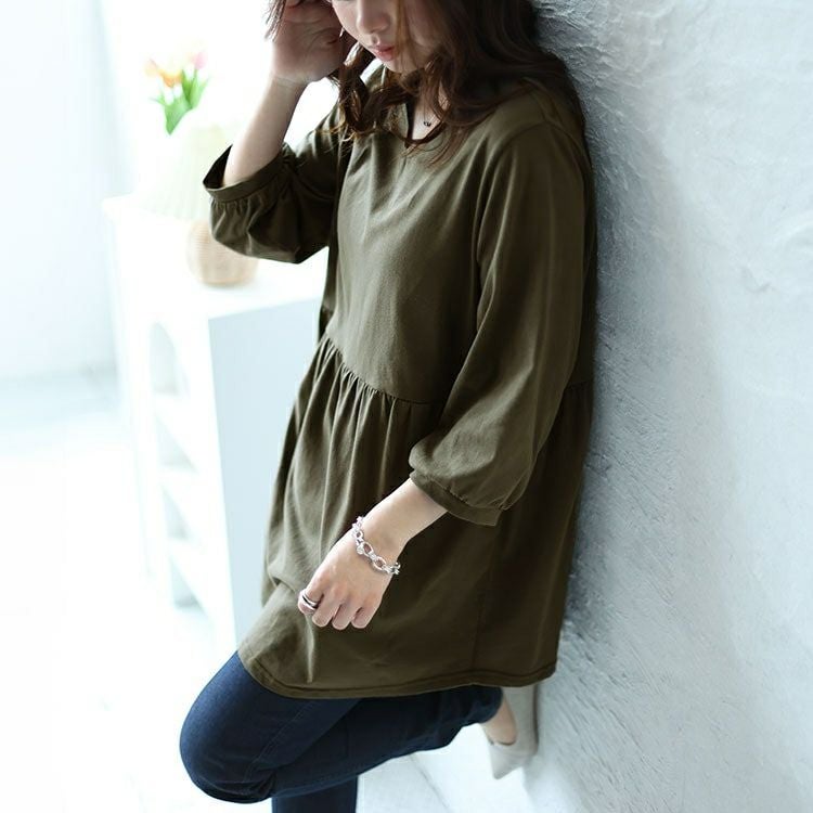 大きいサイズ レディース ギャザー切り替えフレアチュニック　cast-5542033