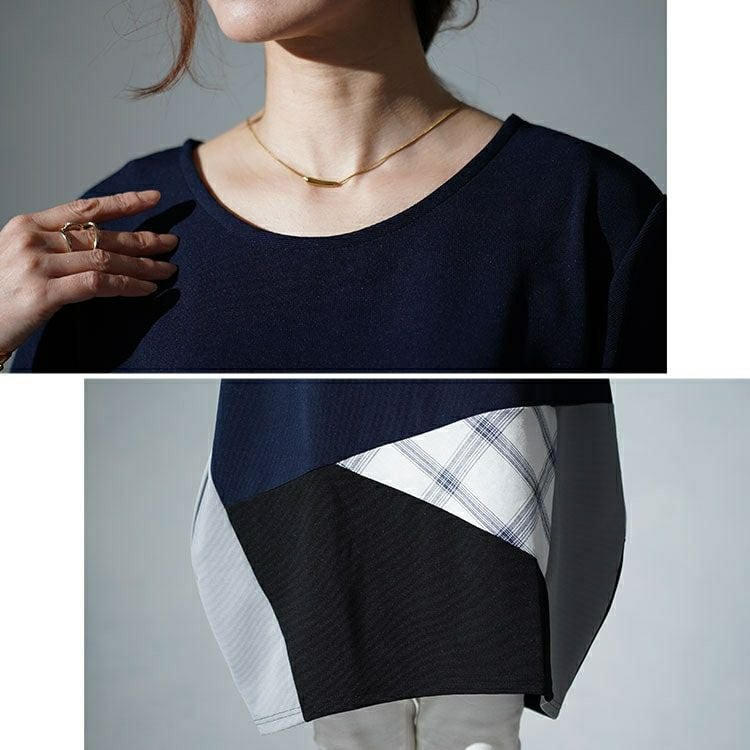 大きいサイズ レディース パッチワークコクーンチュニック　cast-5542029