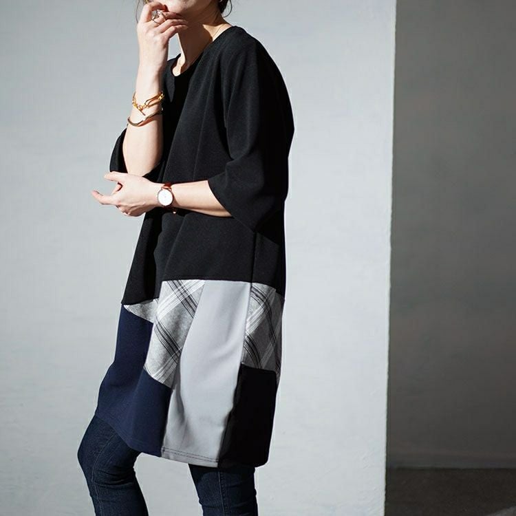 大きいサイズ レディース パッチワークコクーンチュニック　cast-5542029