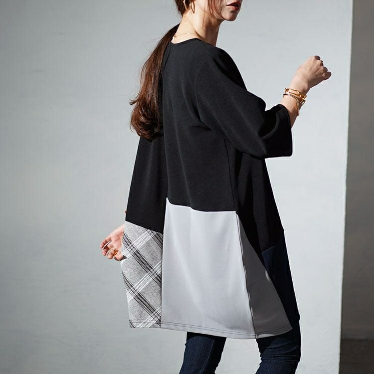 大きいサイズ レディース パッチワークコクーンチュニック　cast-5542029