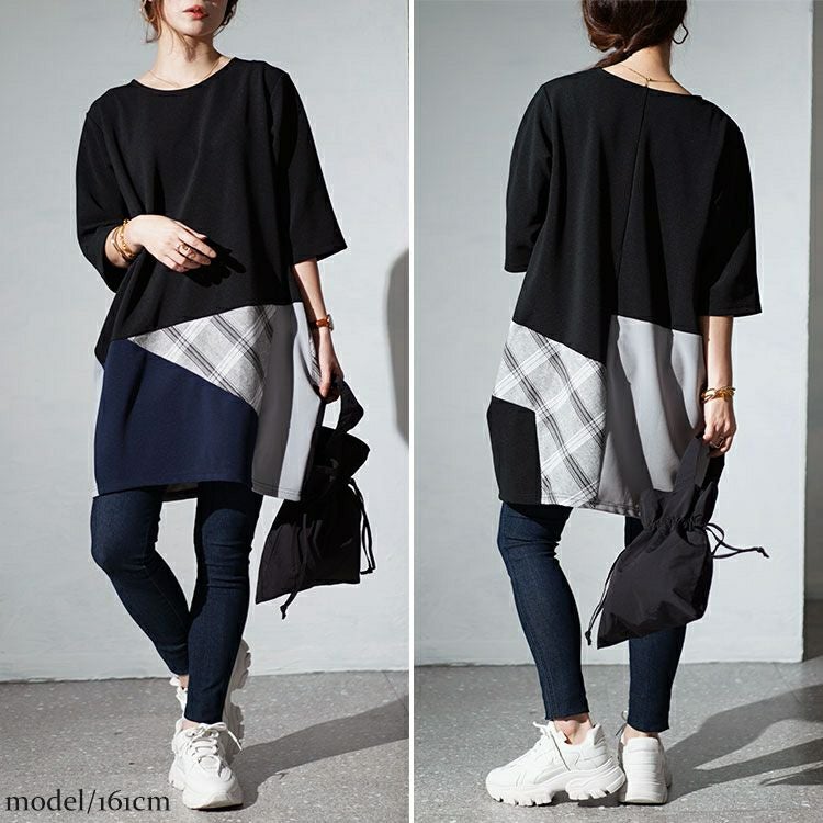 大きいサイズ レディース パッチワークコクーンチュニック　cast-5542029