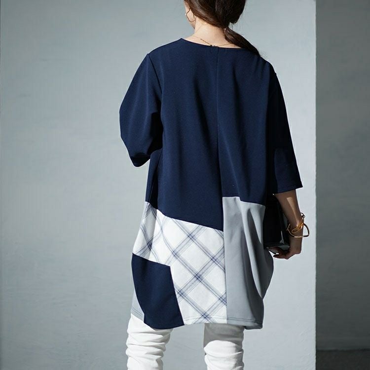大きいサイズ レディース パッチワークコクーンチュニック　cast-5542029
