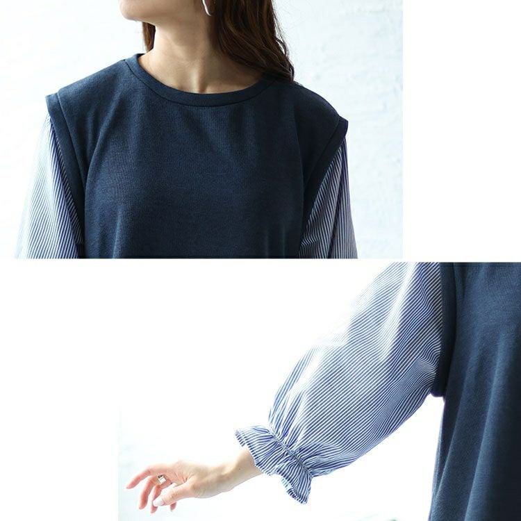 大きいサイズ レディース キャンディスリーブフェイクベストプルオーバー　cast-5542028