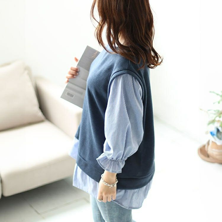 大きいサイズ レディース キャンディスリーブフェイクベストプルオーバー　cast-5542028