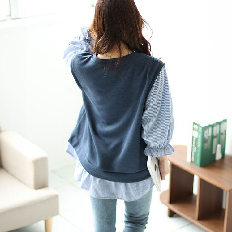 大きいサイズ レディース キャンディスリーブフェイクベストプルオーバー　cast-5542028