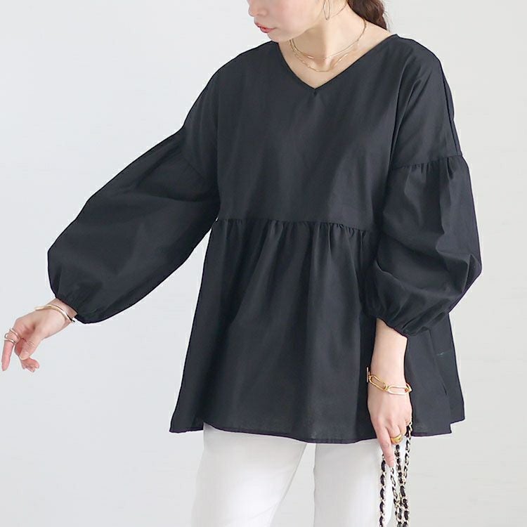 大きいサイズ レディース パフスリーブペプラムトップス　goldy-1455 【メール便可】