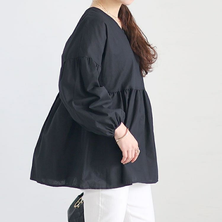 大きいサイズ レディース パフスリーブペプラムトップス　goldy-1455 【メール便可】