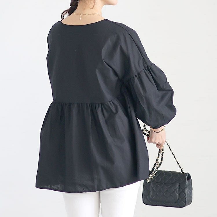 大きいサイズ レディース パフスリーブペプラムトップス　goldy-1455 【メール便可】