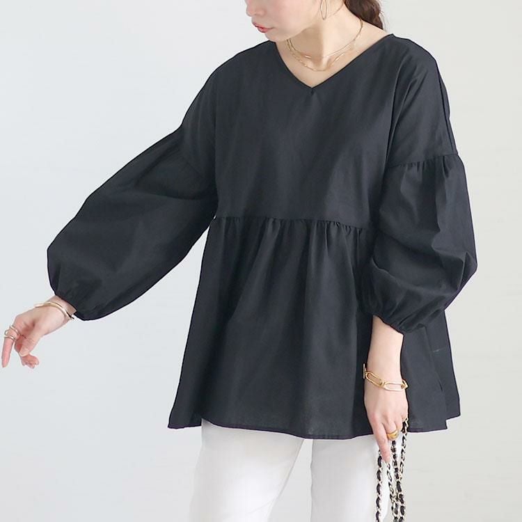 大きいサイズ レディース パフスリーブペプラムトップス　goldy-1455 【メール便可】 ブラック