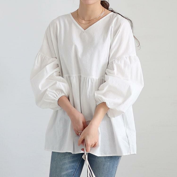 大きいサイズ レディース パフスリーブペプラムトップス　goldy-1455 【メール便可】 ホワイト