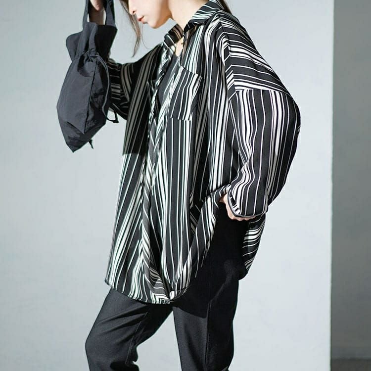 大きいサイズ レディース ランダムストライプカシュクールシャツ　gold936 【メール便可】