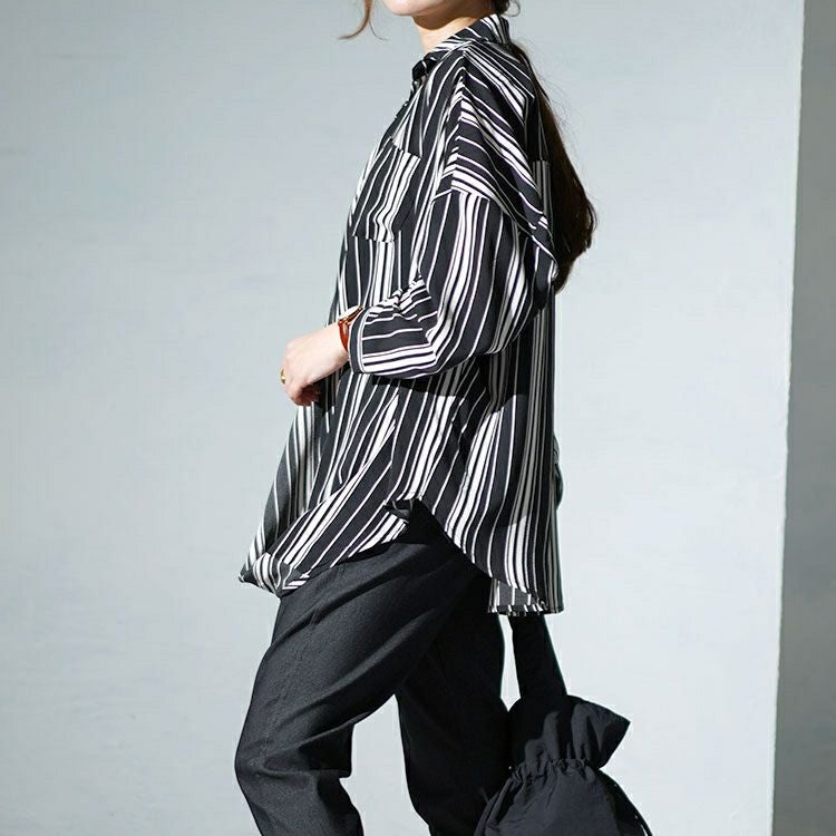 大きいサイズ レディース ランダムストライプカシュクールシャツ　gold936 【メール便可】