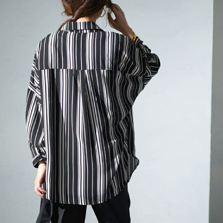 大きいサイズ レディース ランダムストライプカシュクールシャツ　gold936 【メール便可】