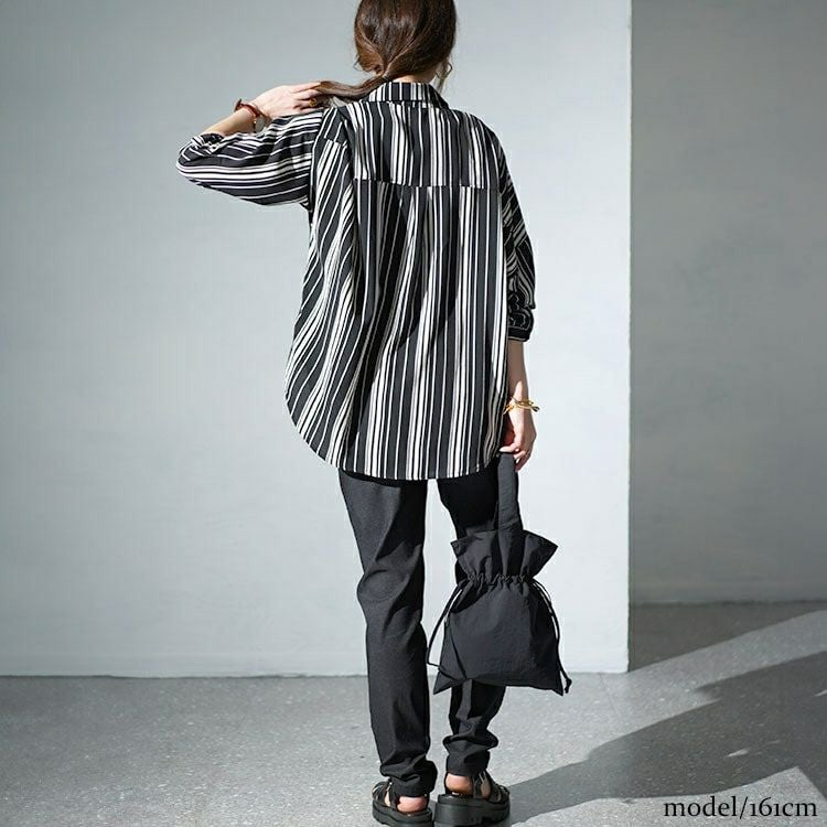 大きいサイズ レディース ランダムストライプカシュクールシャツ　gold936 【メール便可】