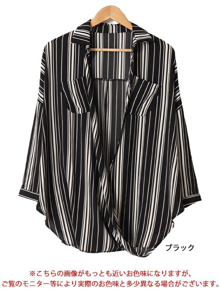 大きいサイズ レディース ランダムストライプカシュクールシャツ　gold936 【メール便可】