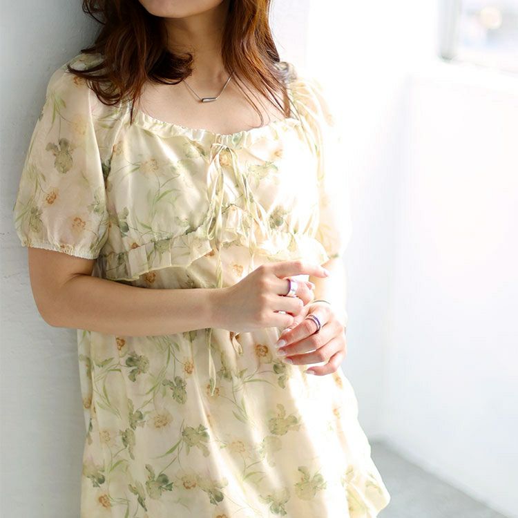 大きいサイズ レディース 花柄バックシャーリングワンピース　goldy-1463 【メール便可】