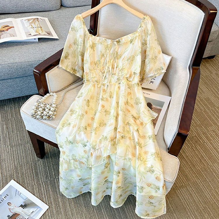 大きいサイズ レディース 花柄バックシャーリングワンピース　goldy-1463 【メール便可】