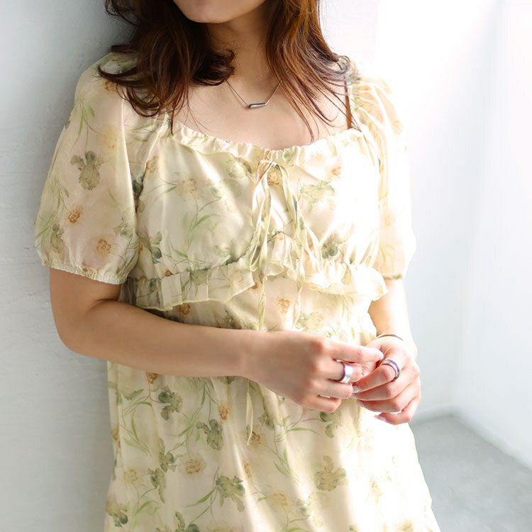 大きいサイズ レディース 花柄バックシャーリングワンピース　goldy-1463 【メール便可】