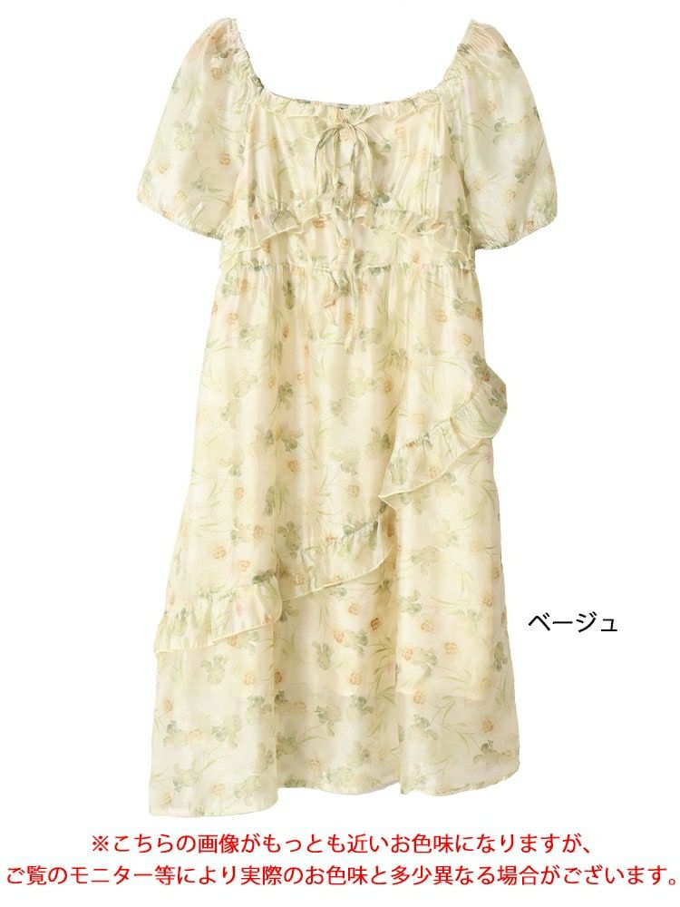 大きいサイズ レディース 花柄バックシャーリングワンピース　goldy-1463 【メール便可】