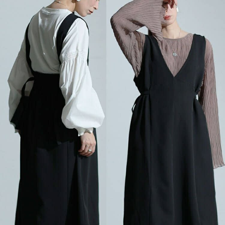 大きいサイズ レディース サイドベルトVネックジャンパースカート　sw-0635