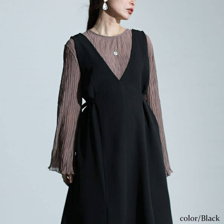 大きいサイズ レディース サイドベルトVネックジャンパースカート　sw-0635